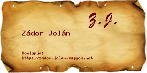 Zádor Jolán névjegykártya